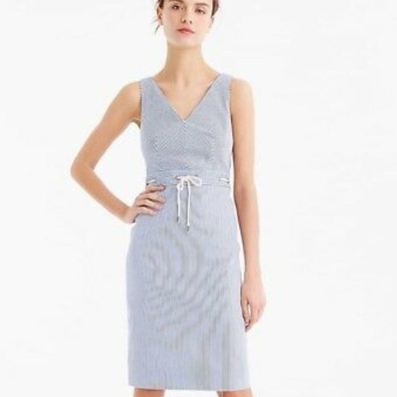 DOUBLE V-NECK DRESS IN STRETCH SEERSUCKER - Picture 1 of 3